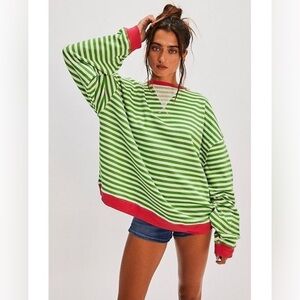 Free People Classic Striped Oversized Crewneck